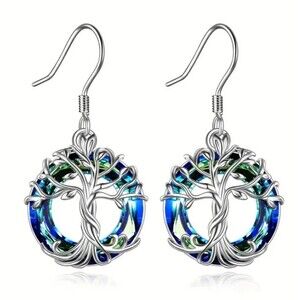 Tree of Life Blue & Purple Crystal Earrings – Spiritual Boho Jewelry